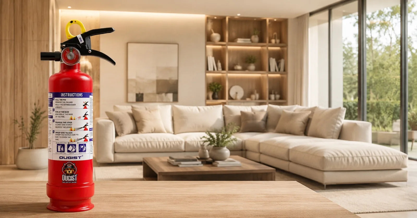 OUGIST fire-safety products arranged for real home scenarios