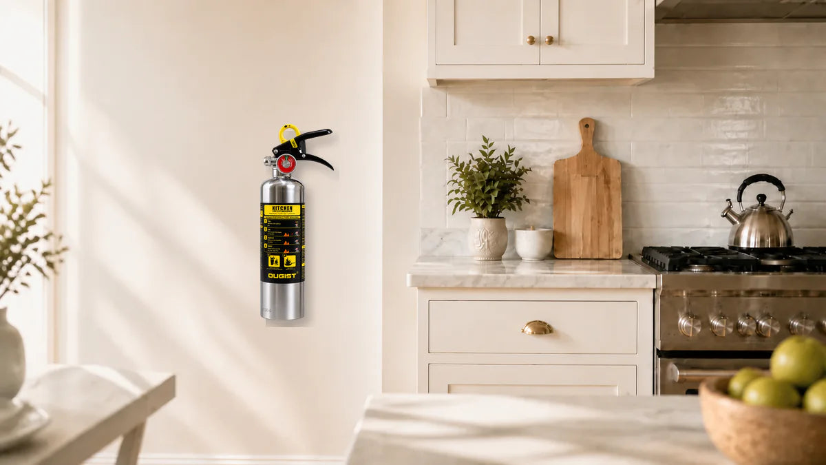 OUGIST Kitchen Shield Fire Extinguisher placed near the cooking area
